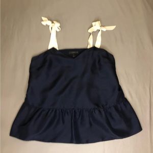 J. Crew Bow Tie Strap 100% Silk Navy Blue Top Size 2